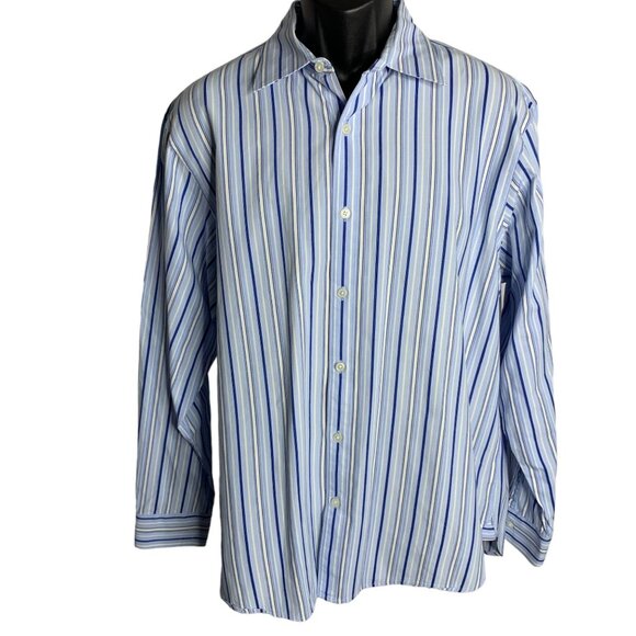 Michael Kors Button Up Long Sleeve Dress Shirt XL Blue Striped Collared Cotton - Picture 1 of 6
